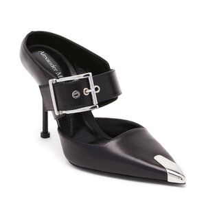 ALEXANDER MCQUEEN PUNK buckle 40mm leather mules BRAND NEW 7.5/37.5